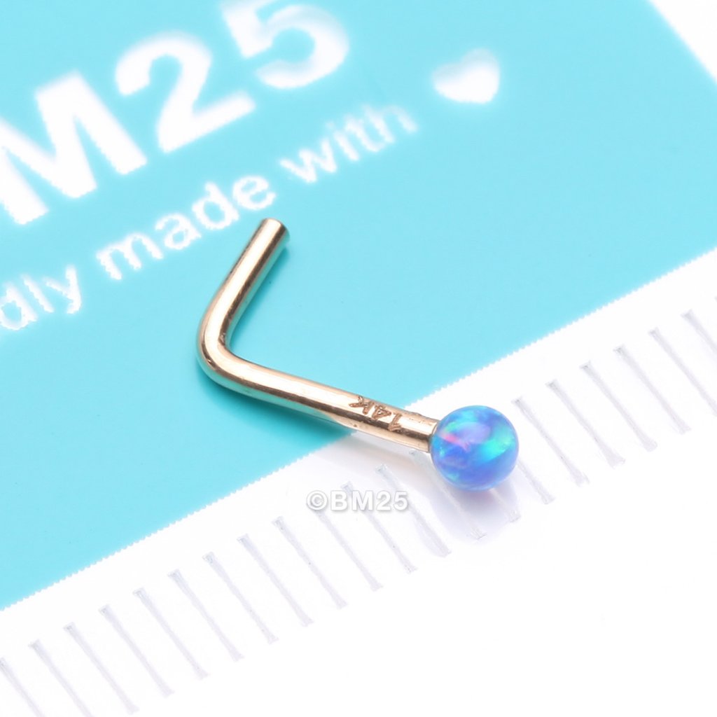14 Karat Gold Fire Opal Ball LShaped Nose Ring